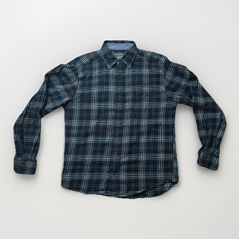 Woolrich Blue Flannel Shirt Men's Medium Plaid Long Sleeve Button Up Deep Indigo